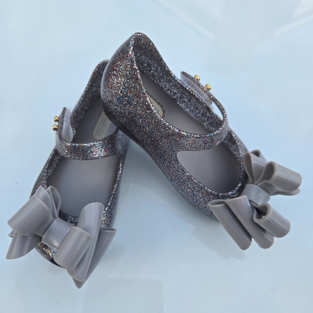 Mini Melissa Sparkle Ballet Mary Jane Peep Toe Toddler Shoes Bow Size 6